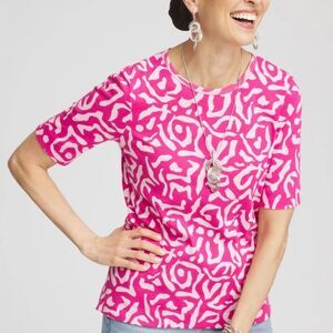 Chico's Size XL Animal Print Crewneck Pima Cotton Tee Color Crushed Berries Pink